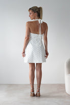 Isobel Polka Dot Halterneck Mini Dress | White | Oh Hello Clothing | XS (6)