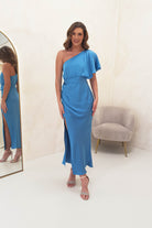 Jenna Soft Satin One Shoulder Maxi | Blue - Oh Hello Clothing