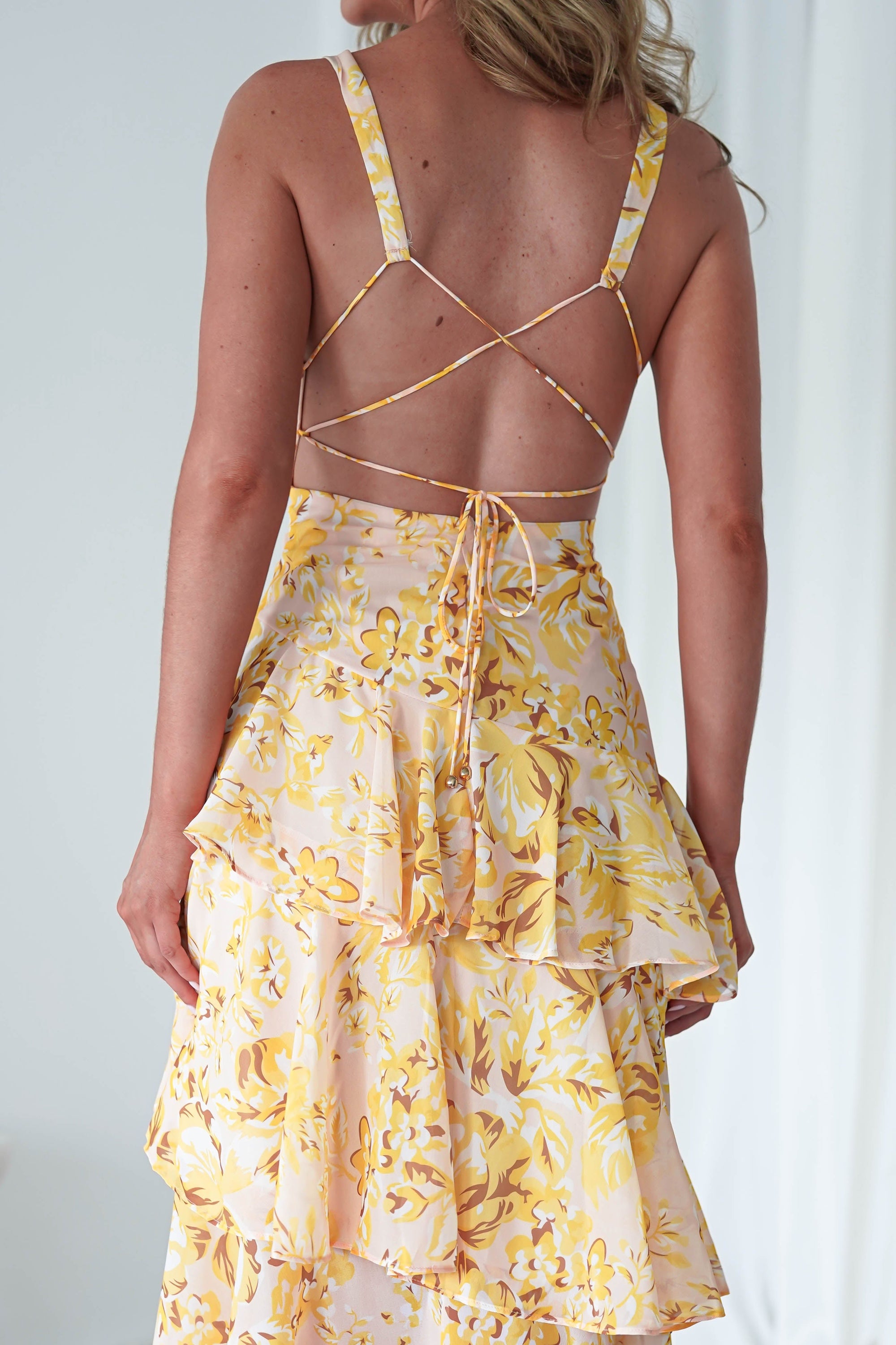 Karlie Floral Print Maxi Dress | Yellow | Oh Hello Clothing | XS (6)