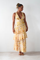 SASHA Wedding Guest Dresses Karlie Floral Print Maxi Dress | Yellow