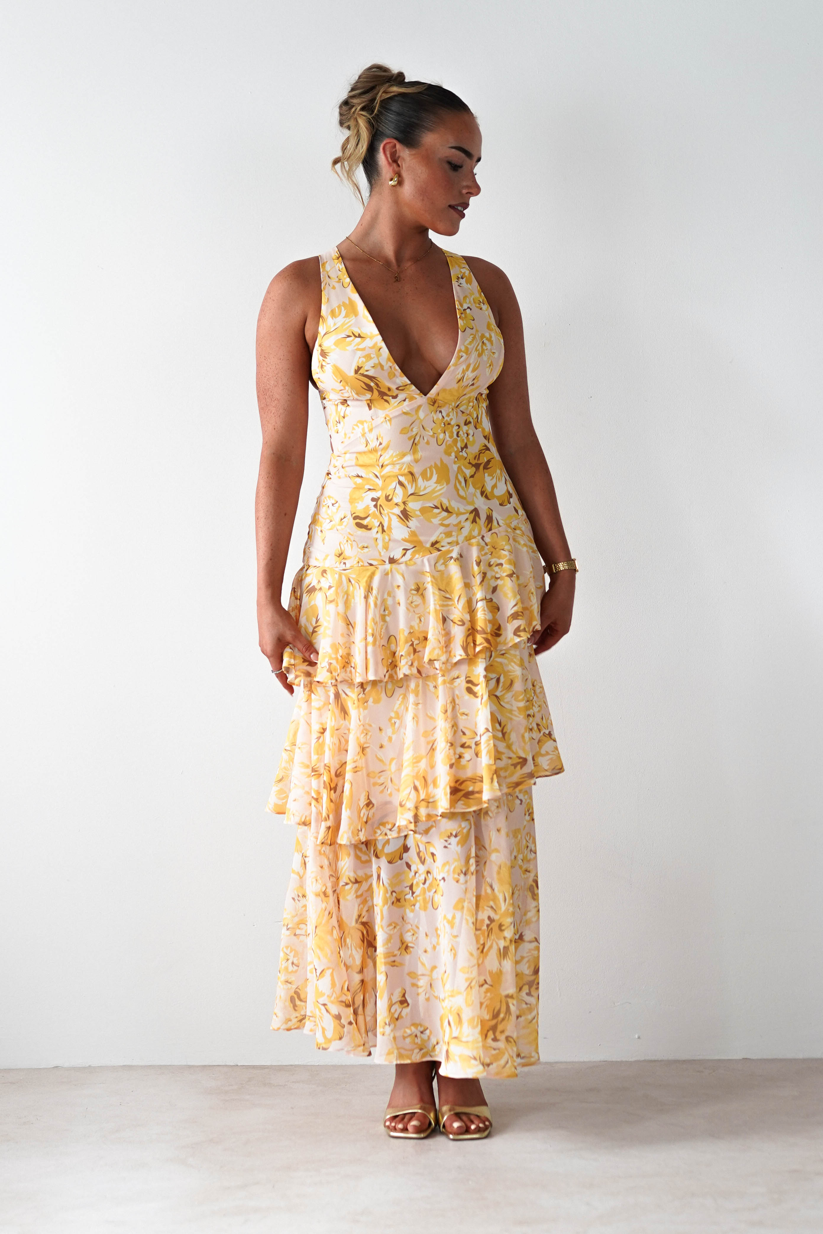 SASHA Wedding Guest Dresses Karlie Floral Print Maxi Dress | Yellow