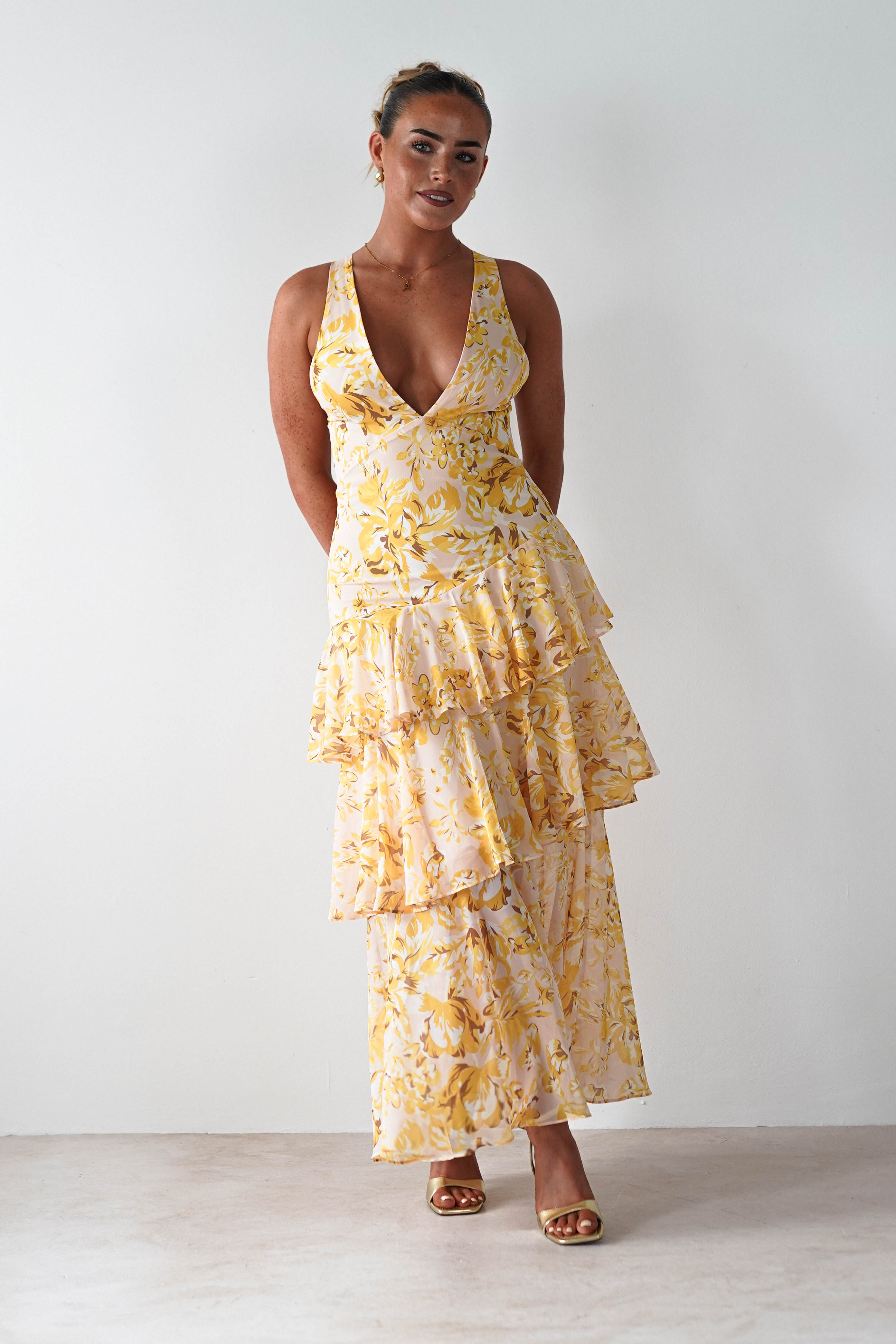 SASHA Wedding Guest Dresses Karlie Floral Print Maxi Dress | Yellow