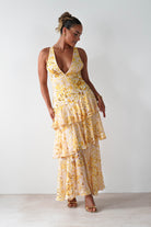 SASHA Wedding Guest Dresses Karlie Floral Print Maxi Dress | Yellow