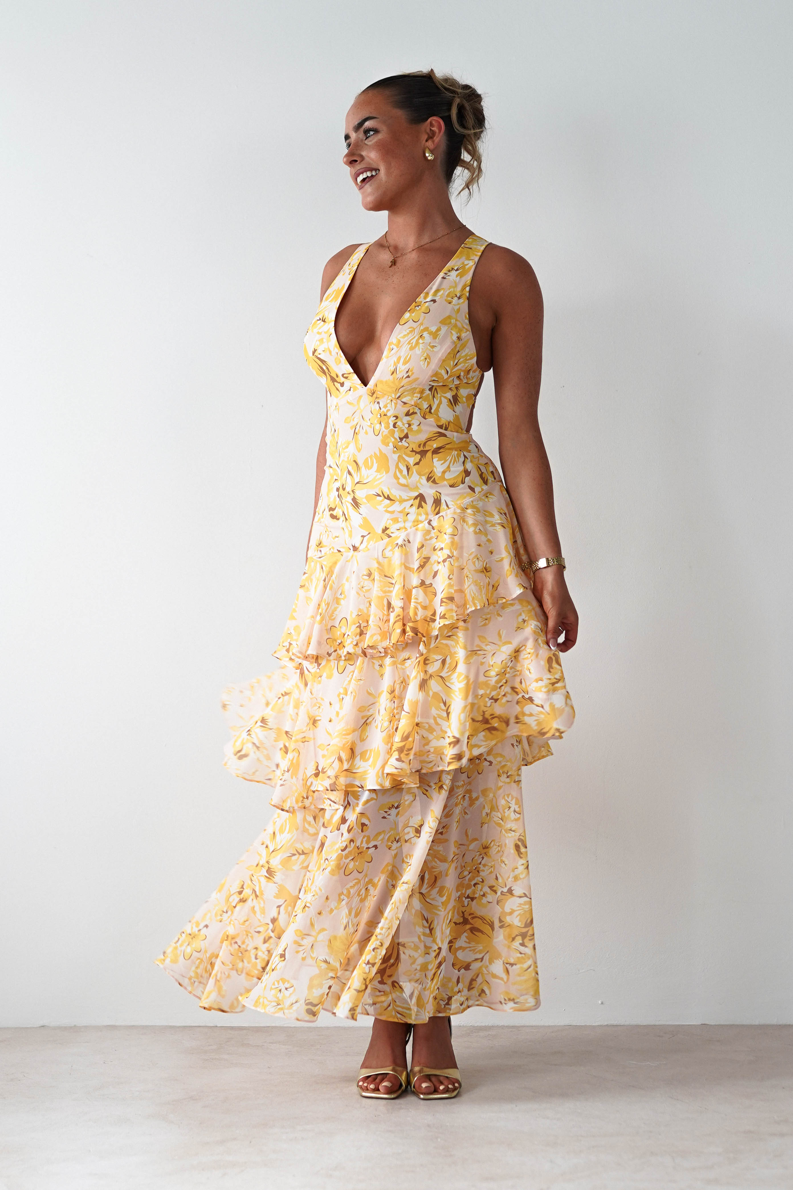 SASHA Wedding Guest Dresses Karlie Floral Print Maxi Dress | Yellow