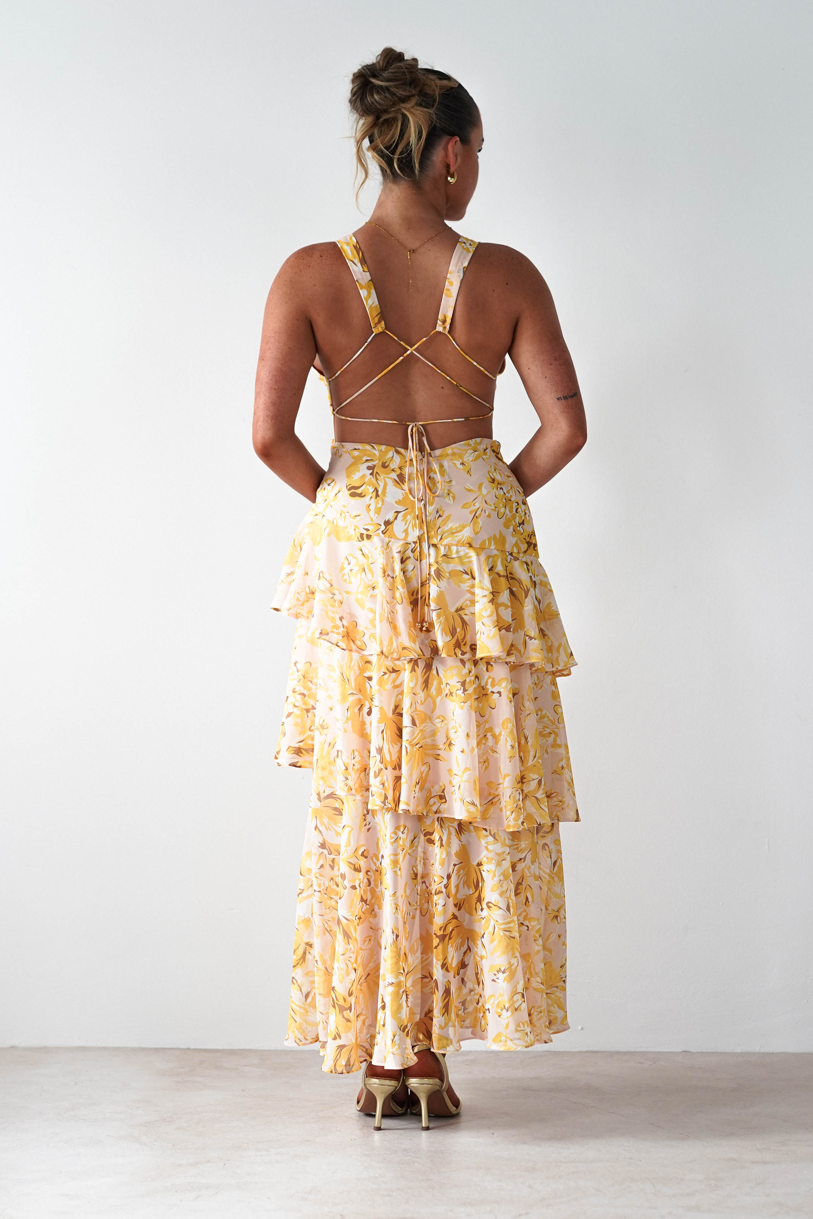SASHA Wedding Guest Dresses Karlie Floral Print Maxi Dress | Yellow
