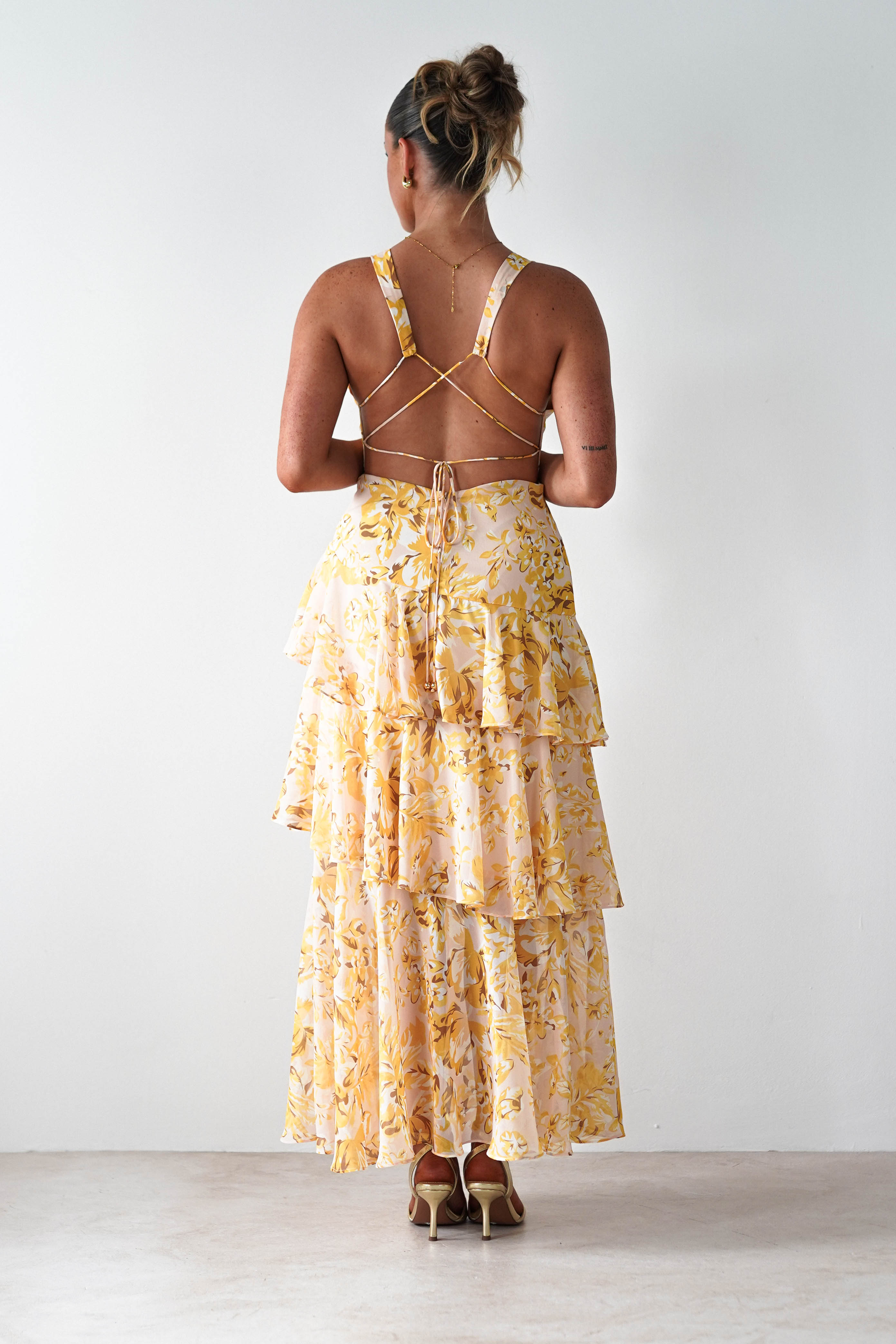 SASHA Wedding Guest Dresses Karlie Floral Print Maxi Dress | Yellow