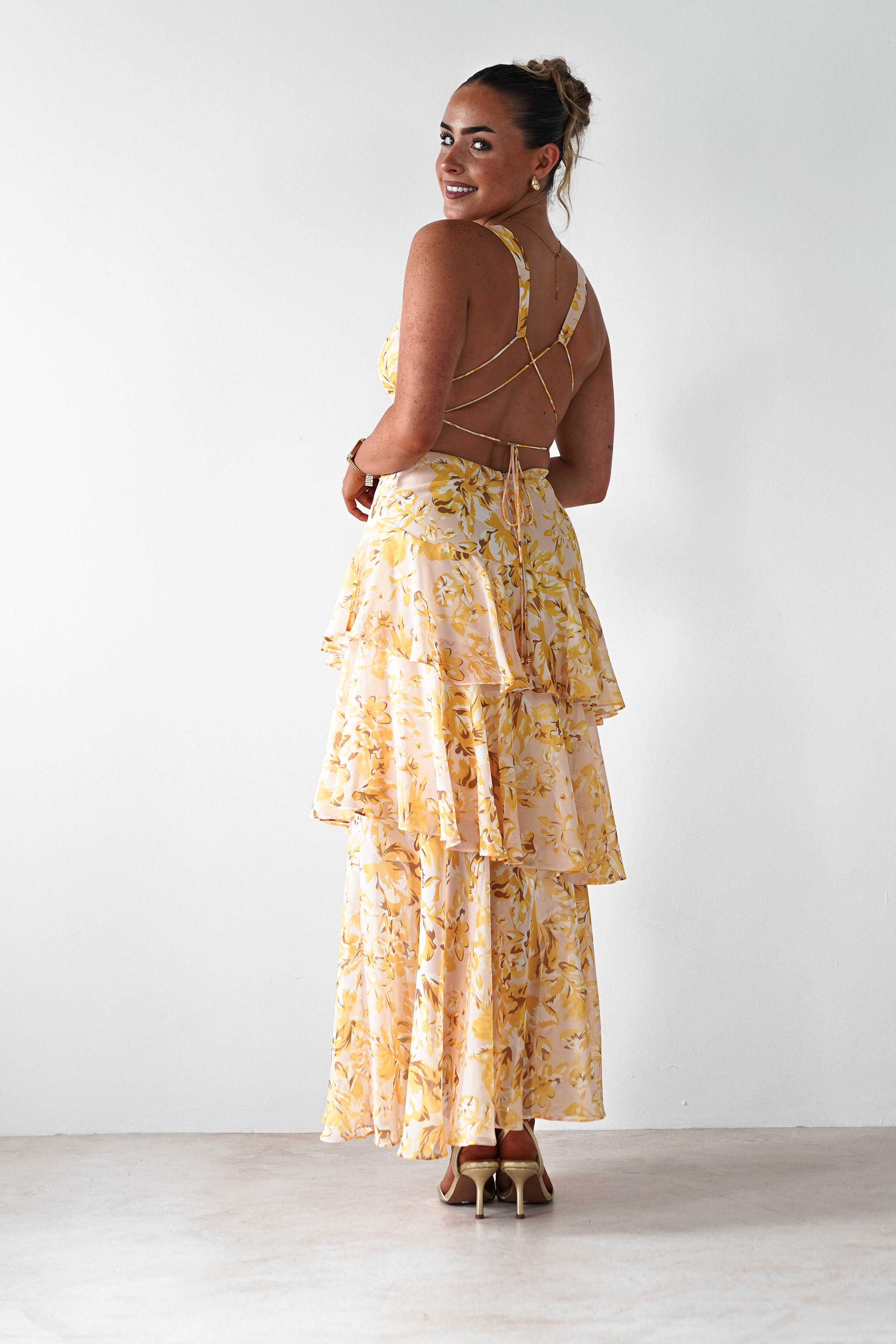 SASHA Wedding Guest Dresses Karlie Floral Print Maxi Dress | Yellow