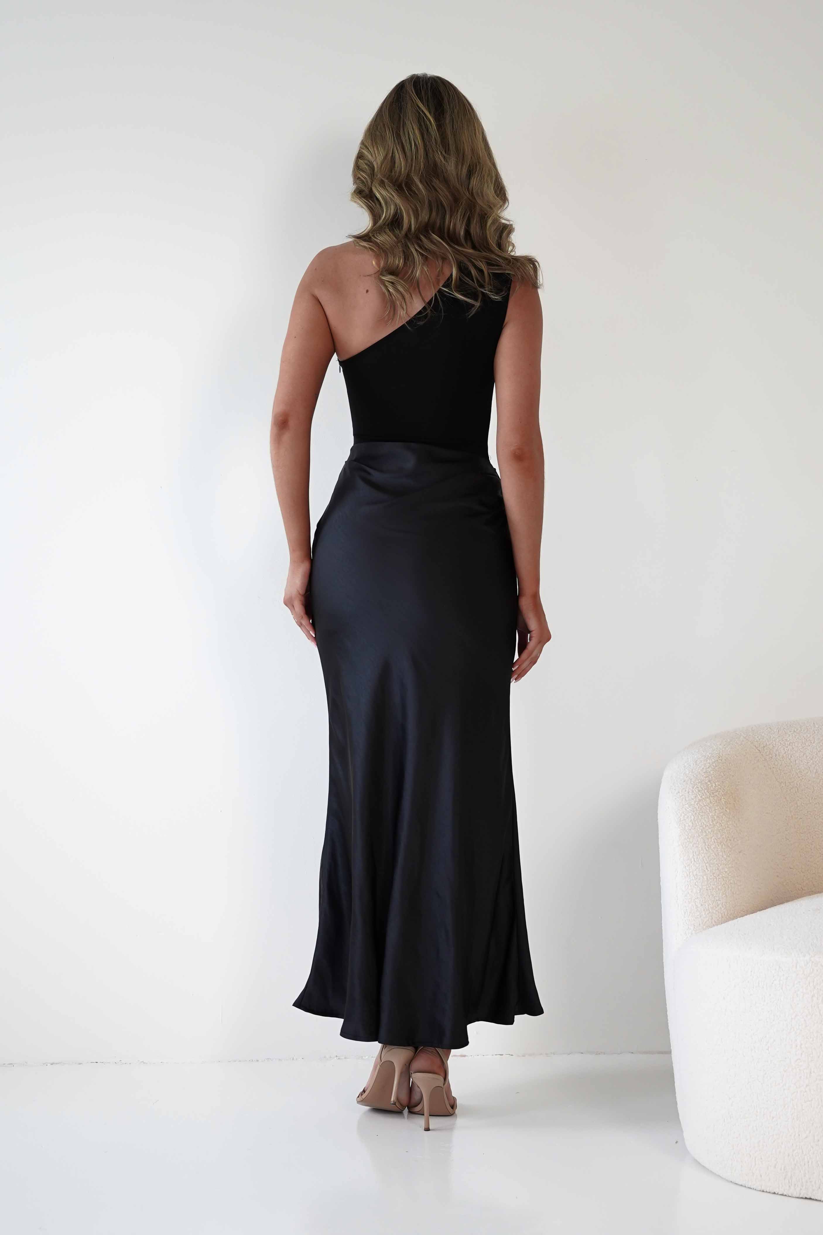 FACTORY Wedding Guest Dresses Kashia Draped Satin Maxi Dress | Black