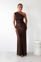 Kashia Draped Satin Maxi  | Brown | Wedding Guest es