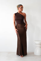 Kashia Draped Satin Maxi  | Brown 