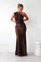 Kashia Draped Satin Maxi  | Brown 