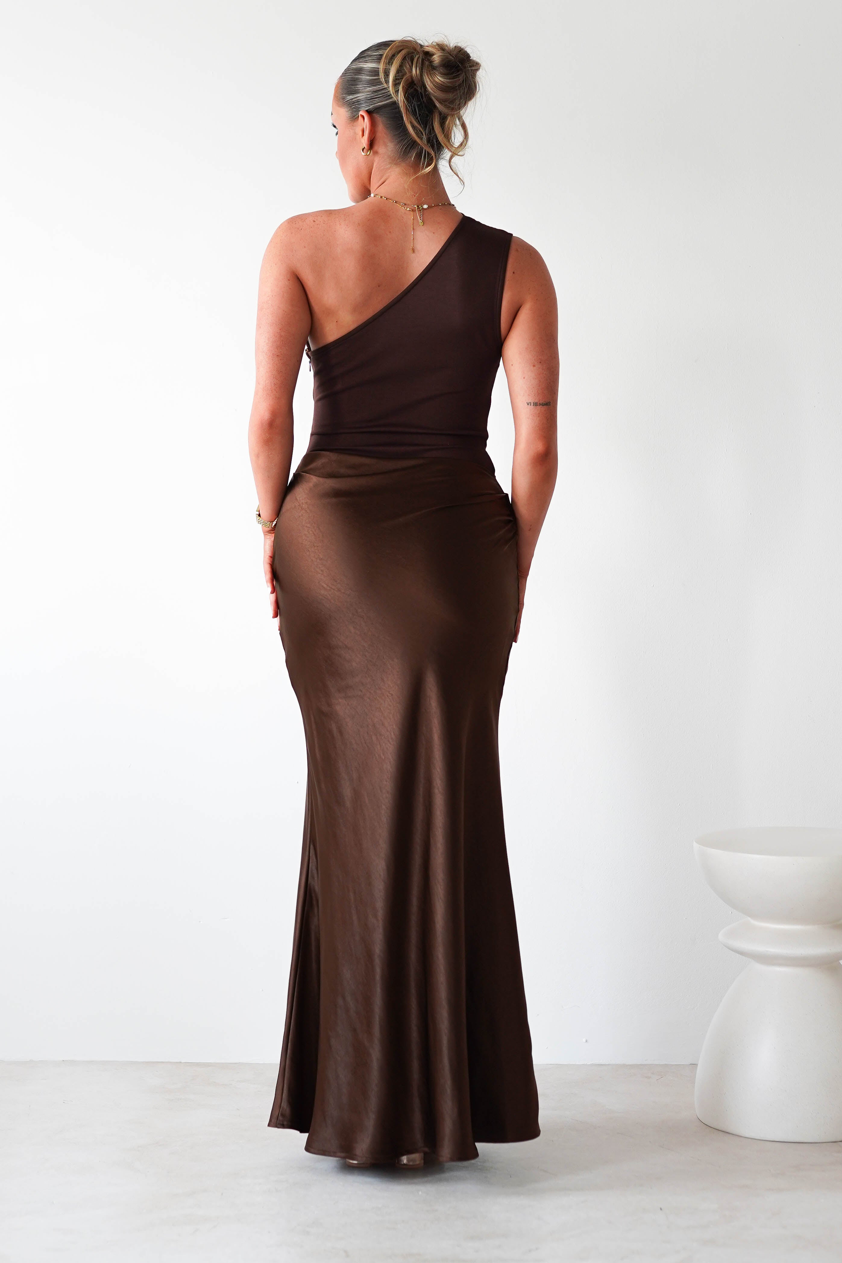 Kashia Draped Satin Maxi  | Brown 