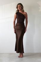 FACTORY Wedding Guest Dresses Kashia Draped Satin Maxi Dress | Brown
