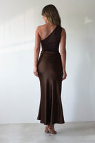 FACTORY Wedding Guest Dresses Kashia Draped Satin Maxi Dress | Brown