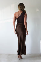 FACTORY Wedding Guest Dresses Kashia Draped Satin Maxi Dress | Brown