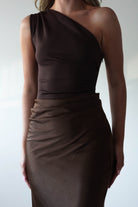 FACTORY Wedding Guest Dresses Kashia Draped Satin Maxi Dress | Brown