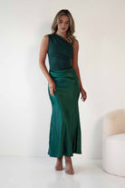 Kashia Draped Satin Maxi Dress | Emerald Green | Oh Hello Clothing | XS (6)