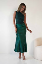 Kashia Draped Satin Maxi Dress | Emerald Green | Oh Hello Clothing | XS (6)