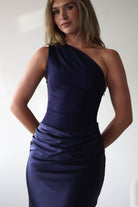 FACTORY Wedding Guest Dresses Kashia Draped Satin Maxi Dress | Navy