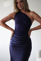 FACTORY Wedding Guest Dresses Kashia Draped Satin Maxi Dress | Navy