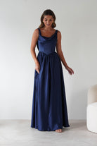 Katalia Cowl Nack Satin Gown | Royal Blue | Oh Hello Clothing | XS (6)
