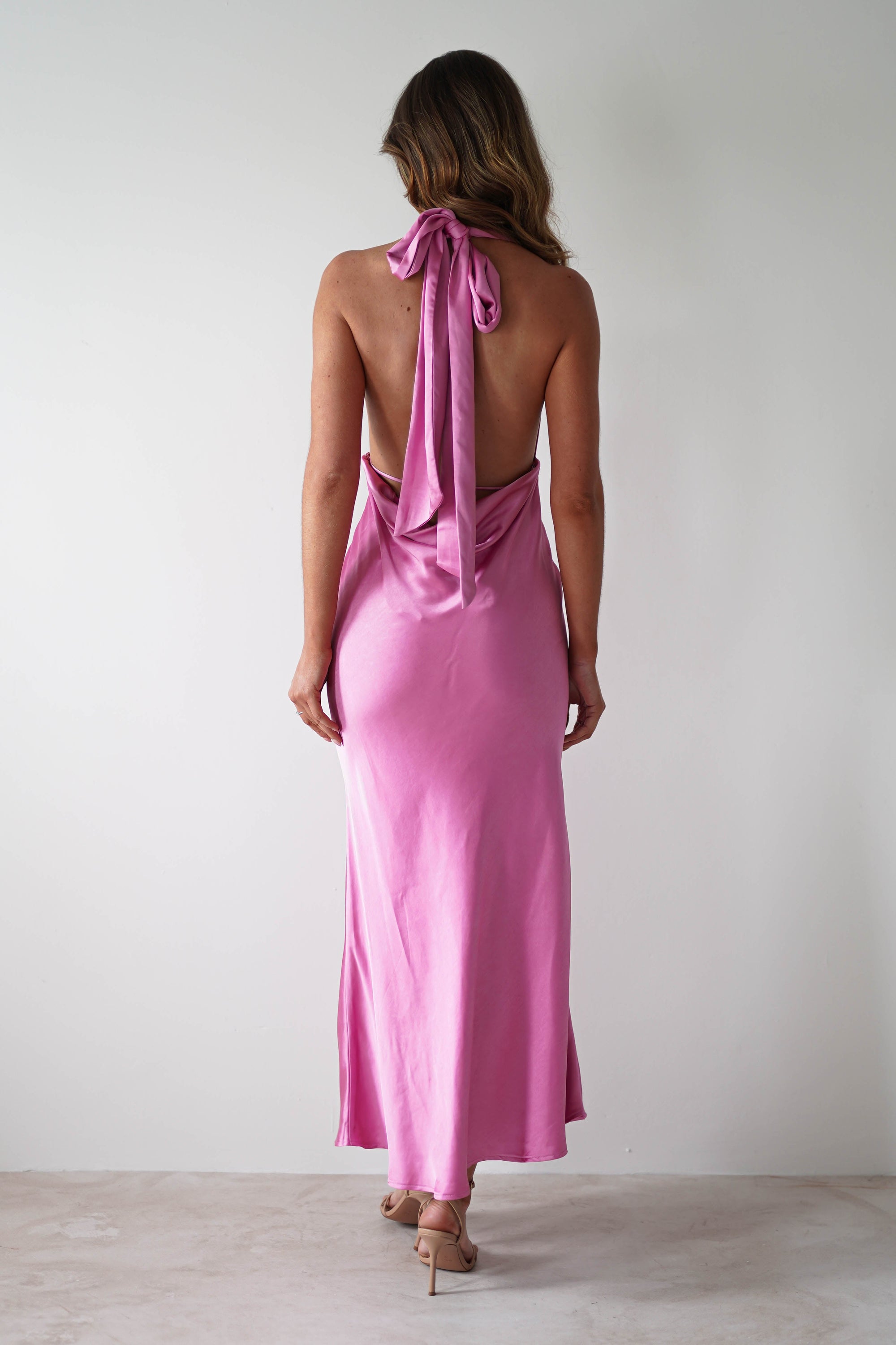 Kaylah Satin Halter Neck Maxi Dress | Bright Pink - Oh Hello Clothing