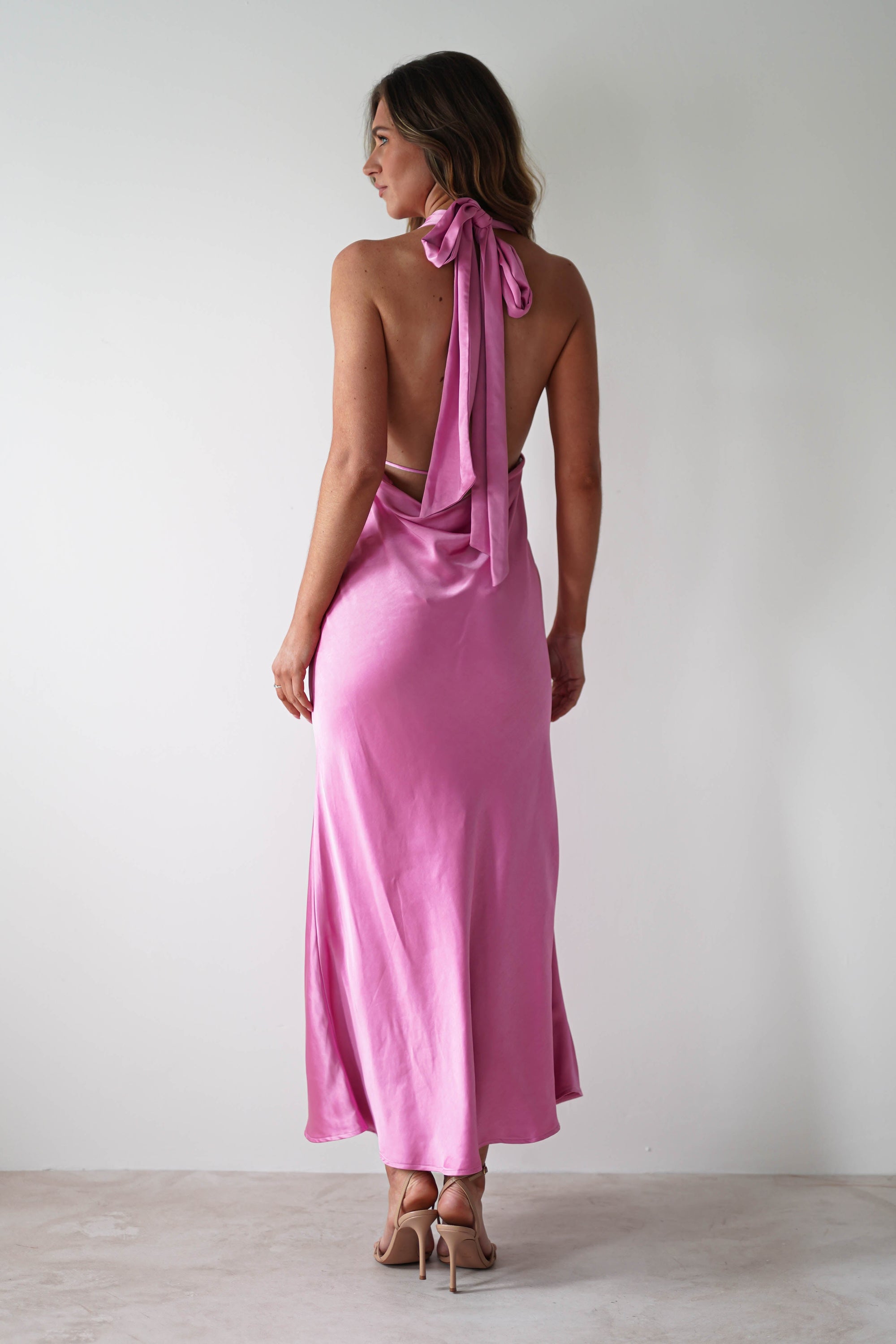 Kaylah Satin Halter Neck Maxi Dress | Bright Pink - Oh Hello Clothing