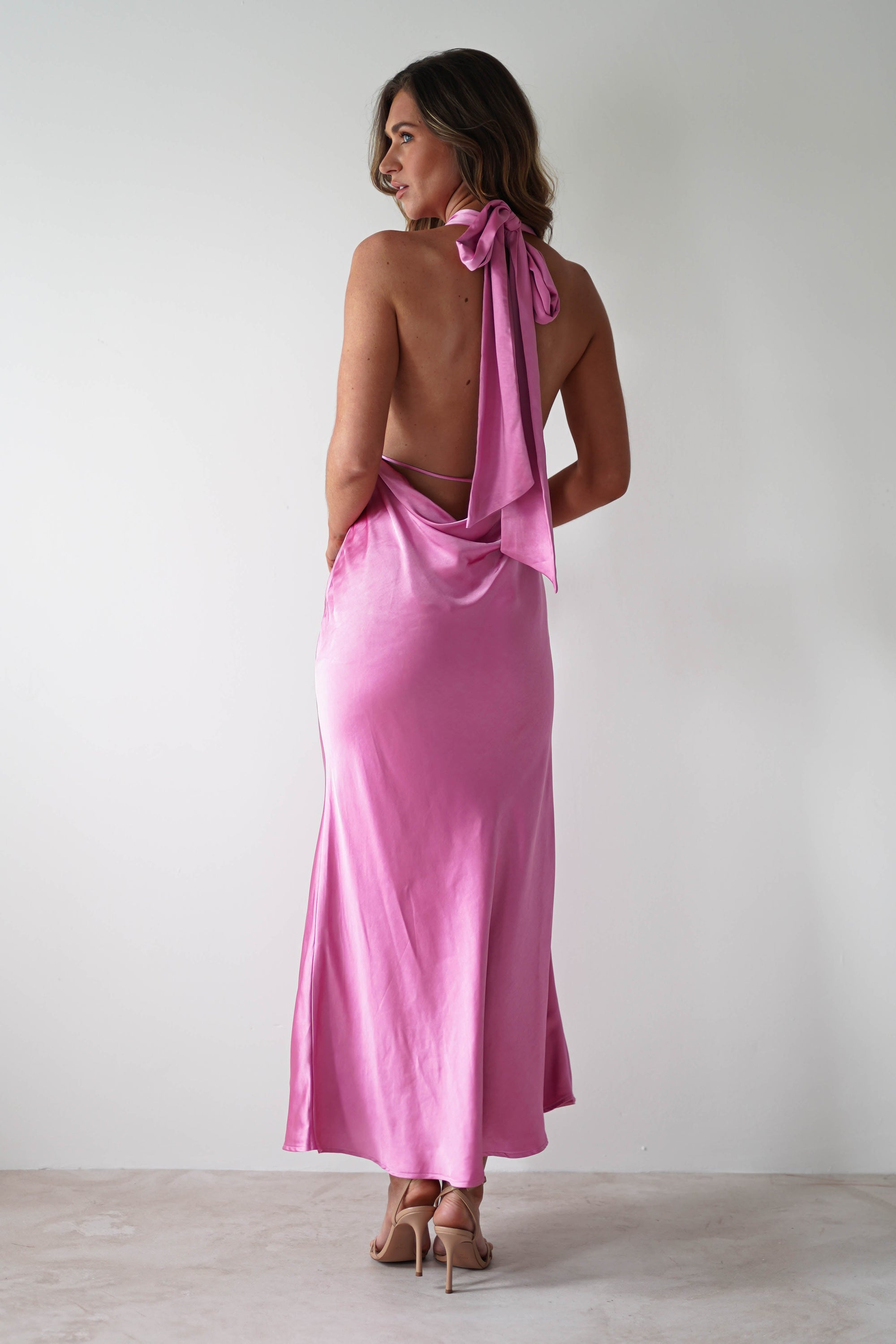 Kaylah Satin Halter Neck Maxi Dress | Bright Pink - Oh Hello Clothing