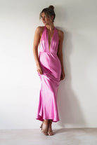 Kaylah Satin Halter Neck Maxi Dress | Bright Pink - Oh Hello Clothing