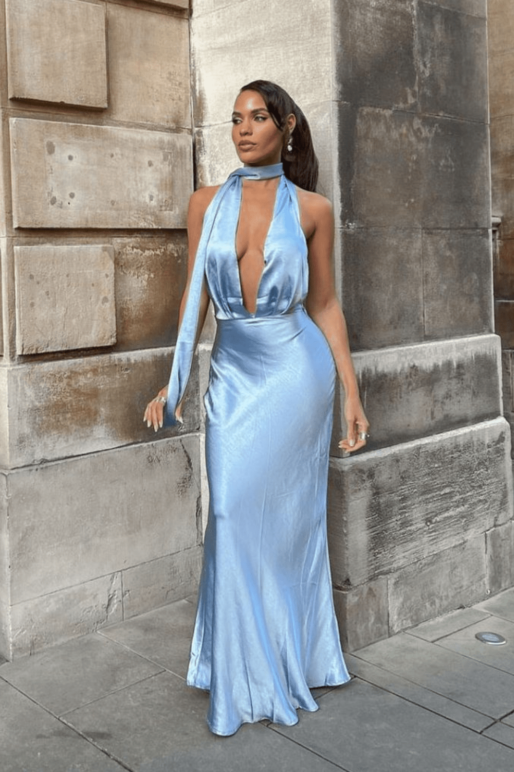 Blue Grey Silk Dress Jasmine Strapless Satin Maxi Dress - Frosted Blue Blue Grey Silk Dress Jasmine Strapless Satin Maxi Dress - Frosted Blue