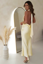 Kaylah Satin Halter Neck Maxi  | Yellow - Oh Hello Clothing