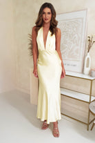 Kaylah Satin Halter Neck Maxi  | Yellow - Oh Hello Clothing
