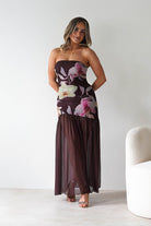 Khalani Strapless Midaxi Dress | Brown Floral | Oh Hello Clothing | XS (6)