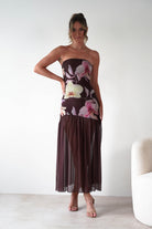Khalani Strapless Midaxi Dress | Brown Floral | Oh Hello Clothing | XS (6)