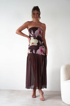 sasha Dresses Khalani Strapless Midaxi Dress | Brown Floral