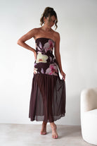 sasha Dresses Khalani Strapless Midaxi Dress | Brown Floral