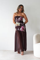 sasha Dresses Khalani Strapless Midaxi Dress | Brown Floral