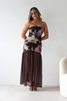 sasha Dresses Khalani Strapless Midaxi Dress | Brown Floral