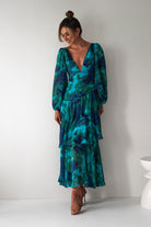 Kiyah Long Sleeve Maxi  | Green Print - Oh Hello Clothing