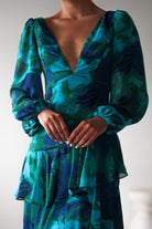 Kiyah Long Sleeve Maxi  | Green Print - Oh Hello Clothing
