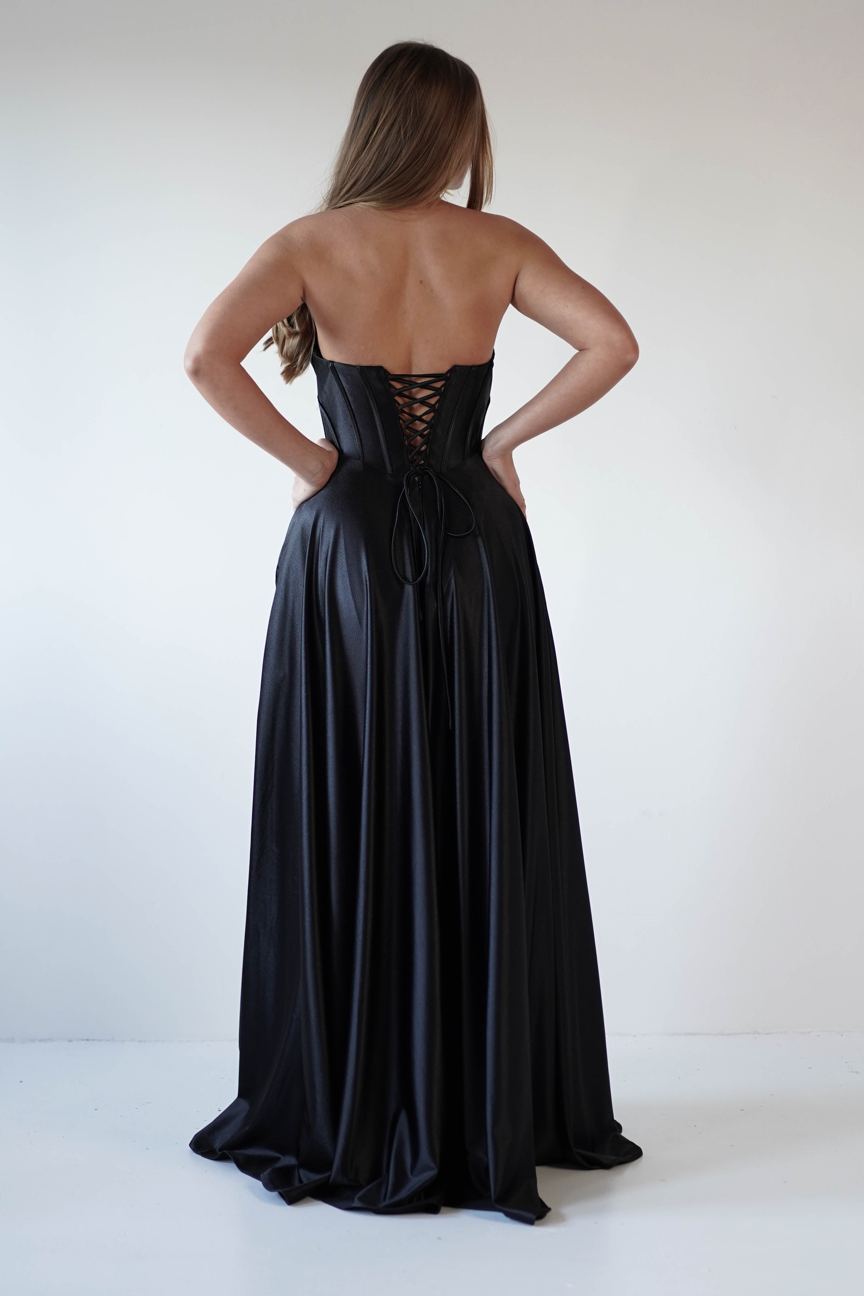 Kristi Strapless A Line Gown | Black - Oh Hello Clothing
