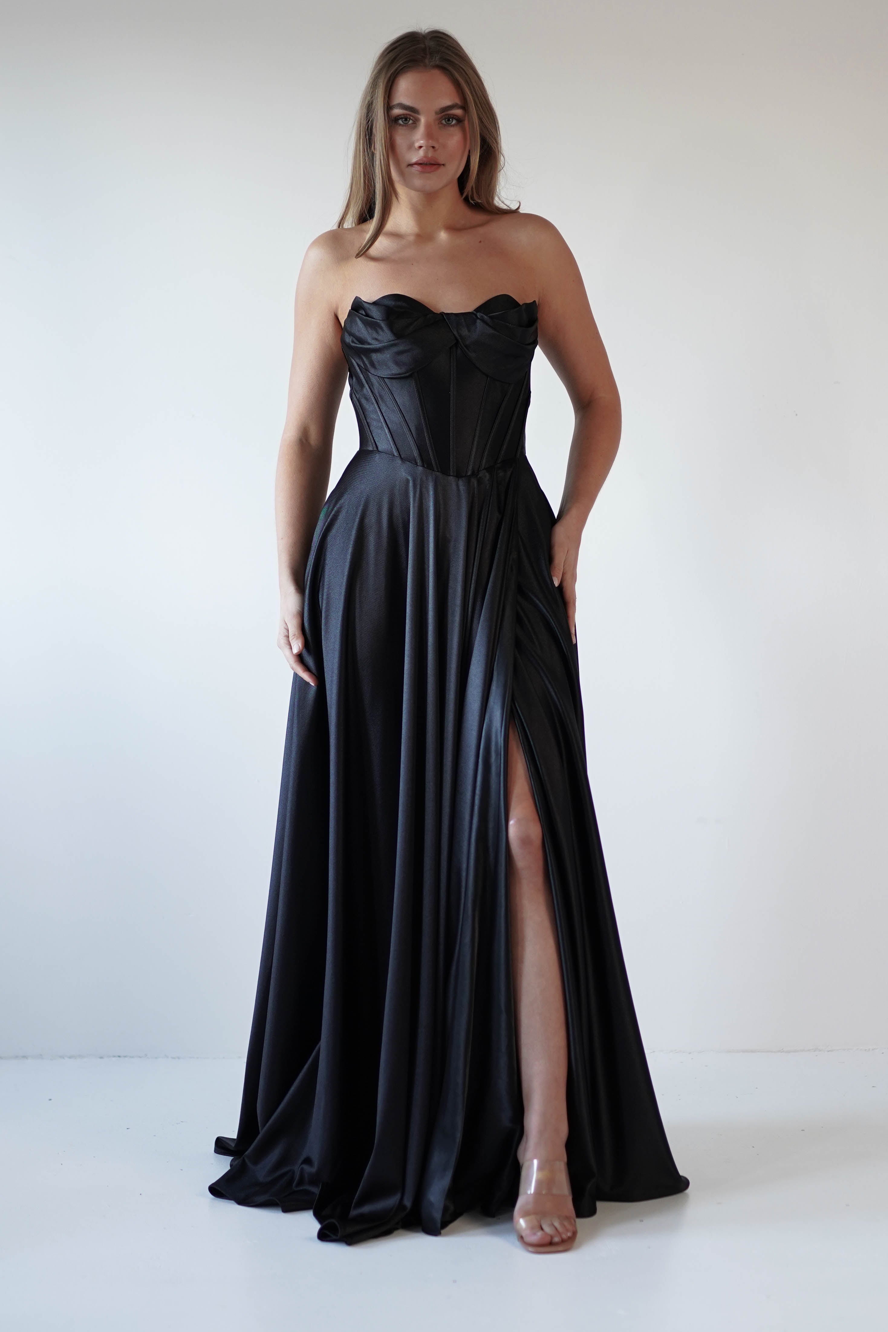 Kristi Strapless A Line Gown | Black - Oh Hello Clothing