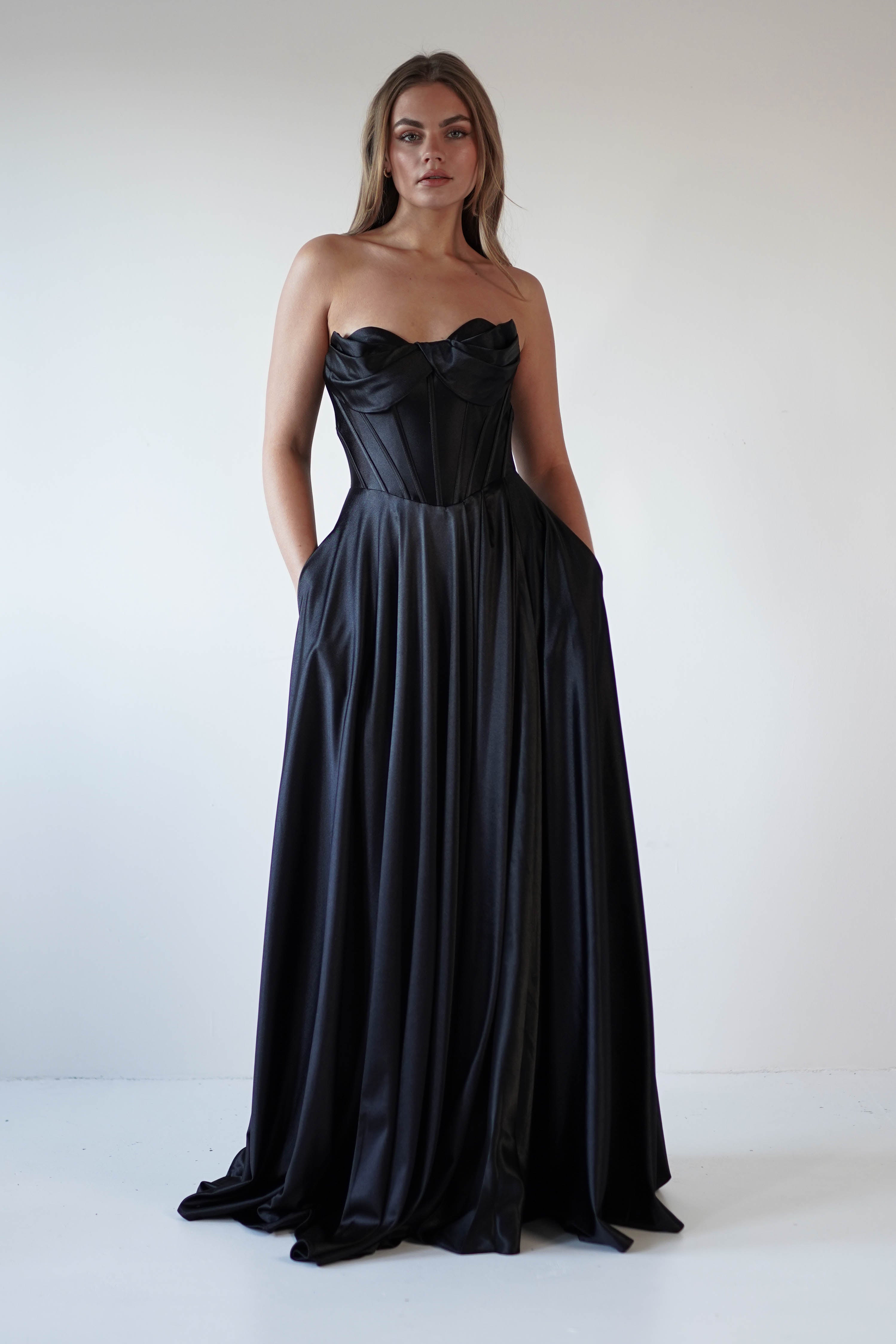 Kristi Strapless A Line Gown | Black - Oh Hello Clothing