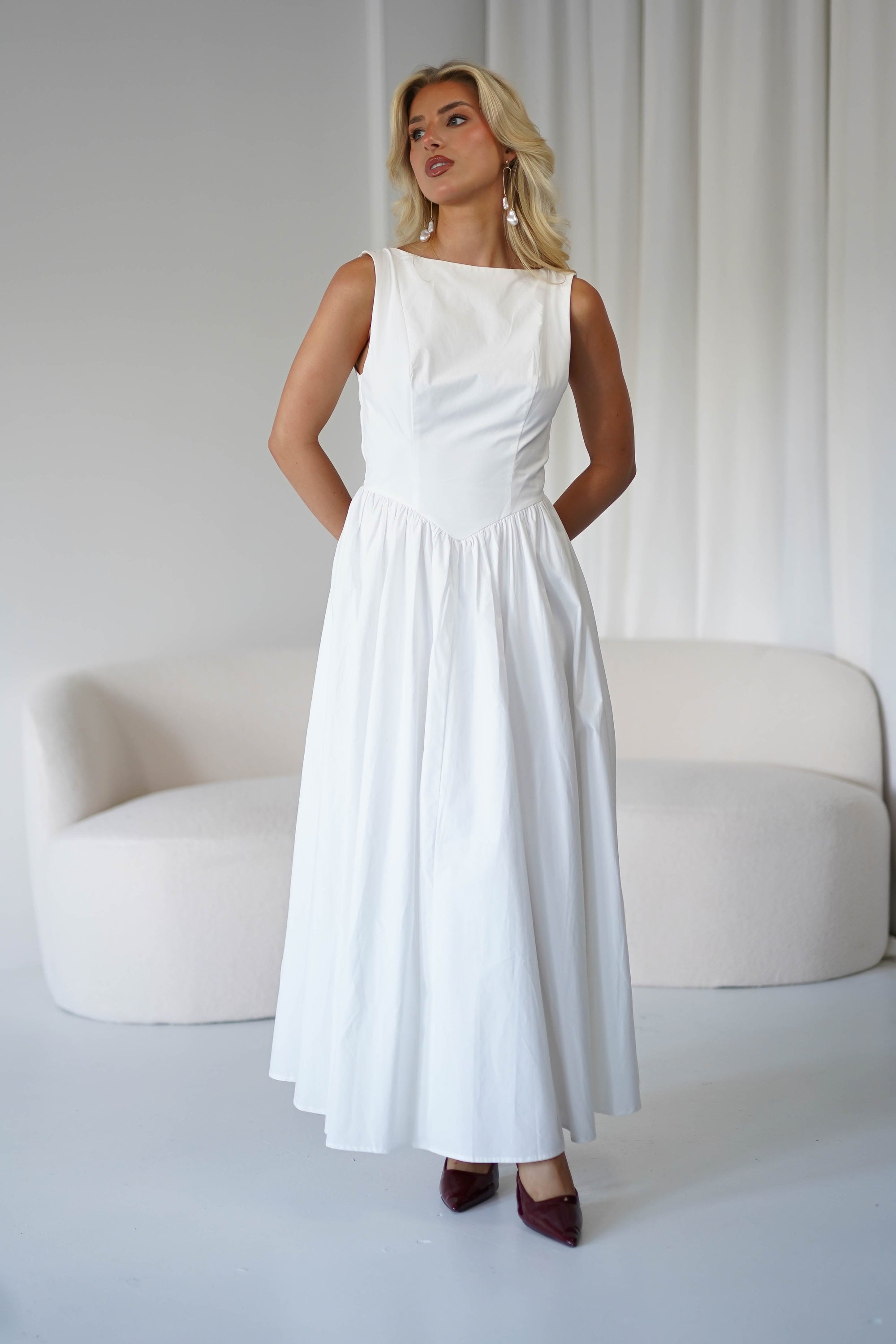 Lanelle Cotton Midaxi Dress | White | Oh Hello Clothing | XS (6)