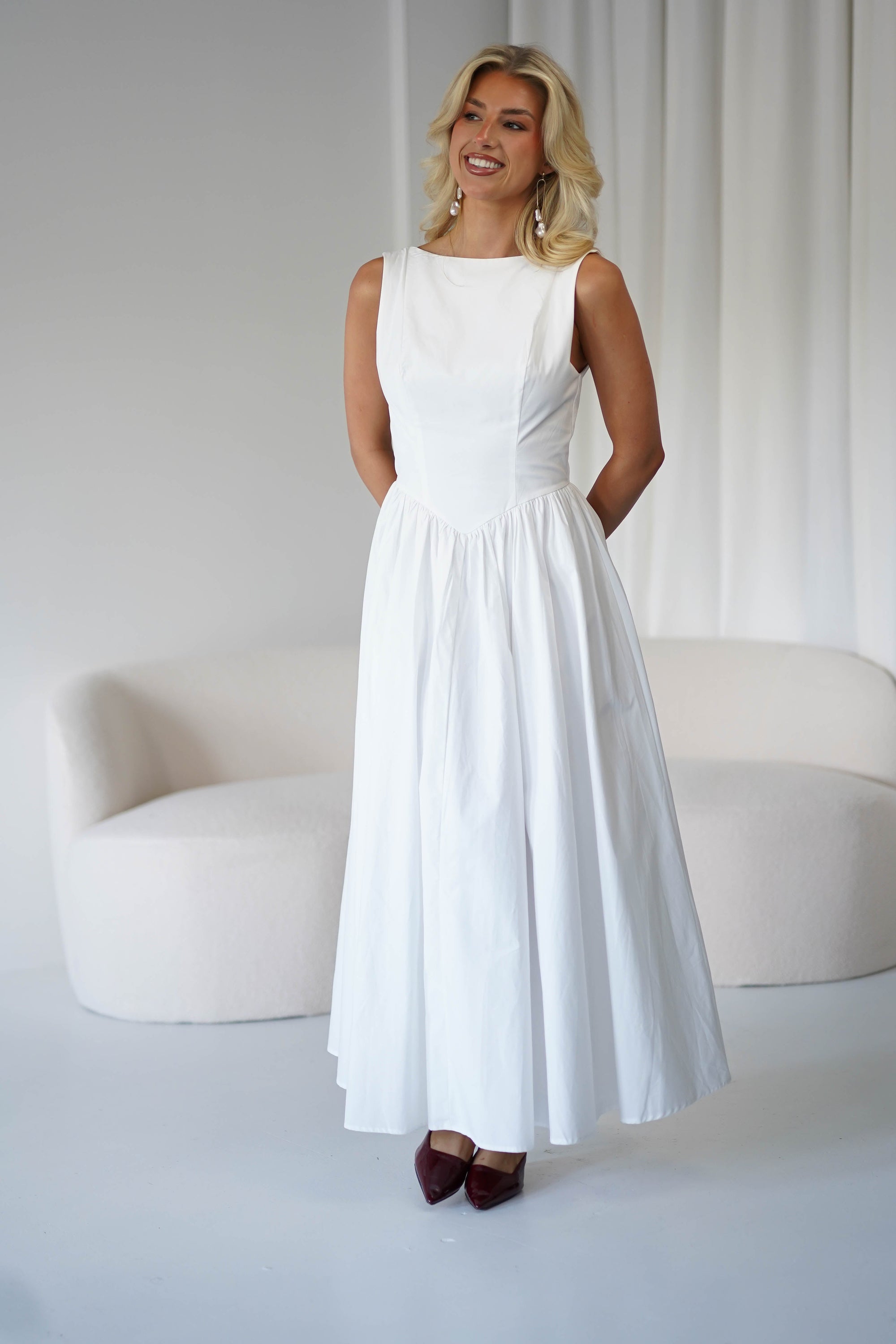 Lanelle Cotton Midaxi Dress | White | Oh Hello Clothing | XS (6)
