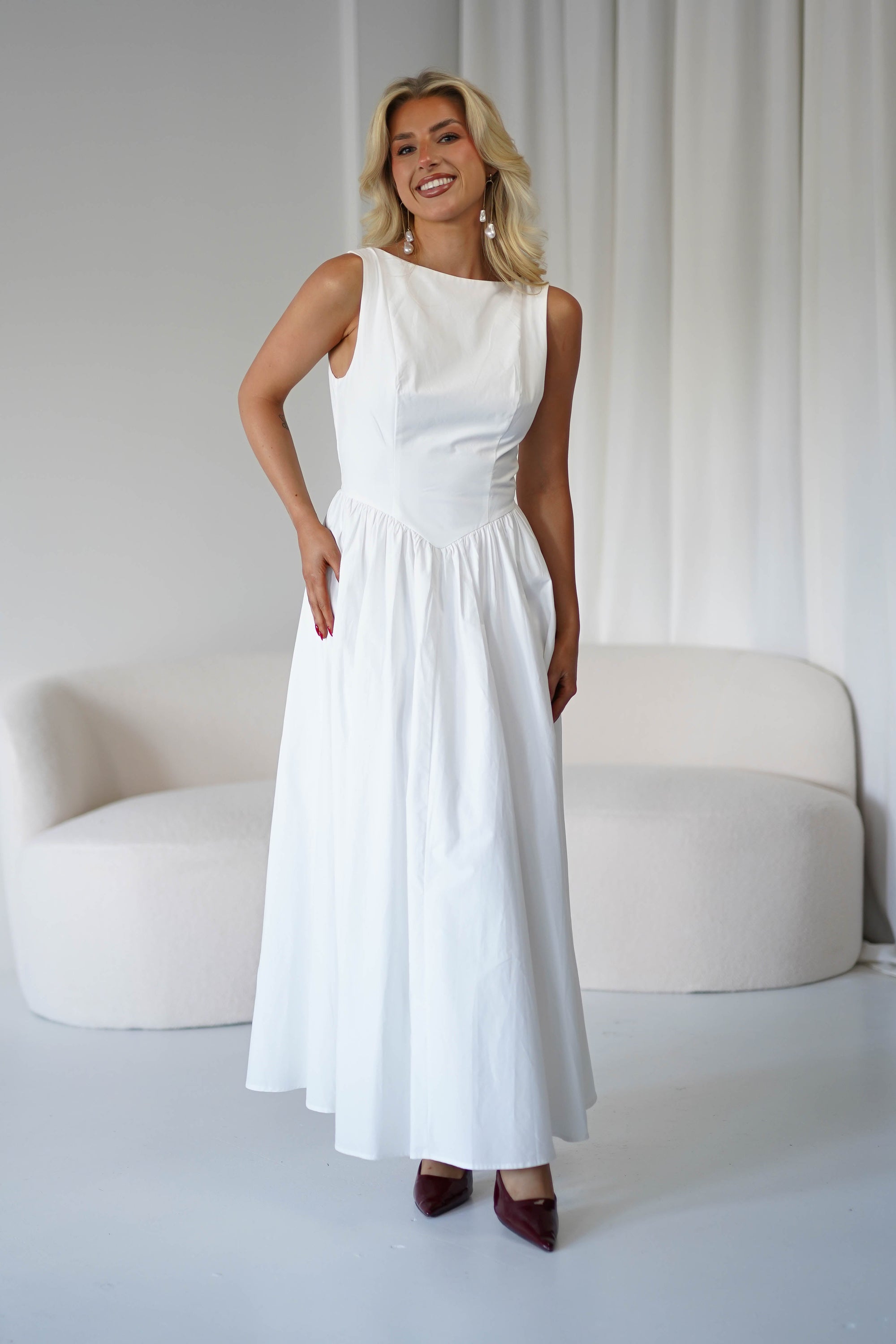 Lanelle Cotton Midaxi Dress | White | Oh Hello Clothing | XS (6)
