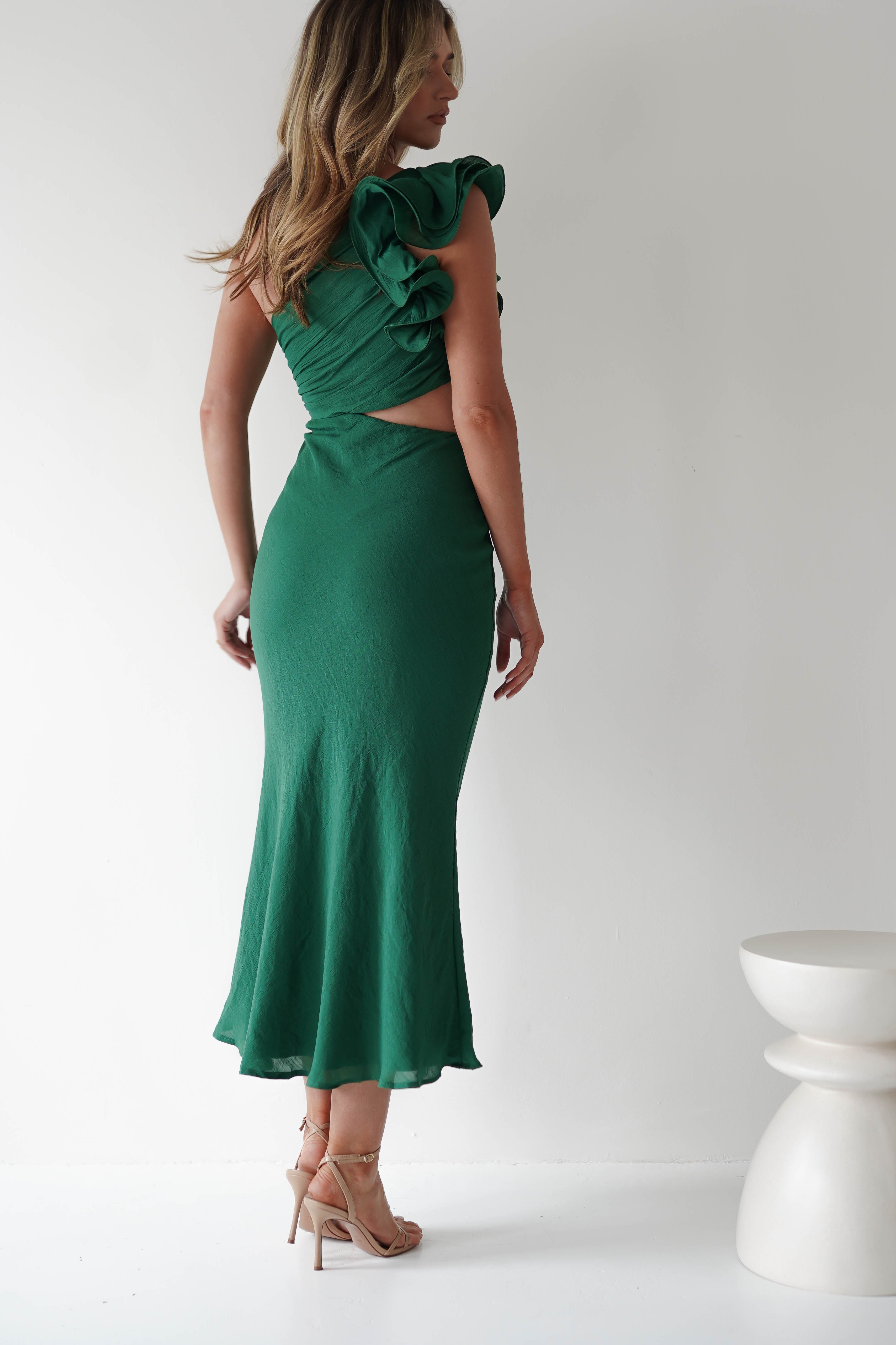 Logen Ruffle Sleeve Midaxi | Forest Green | Oh Hello Clothing | XS (6)