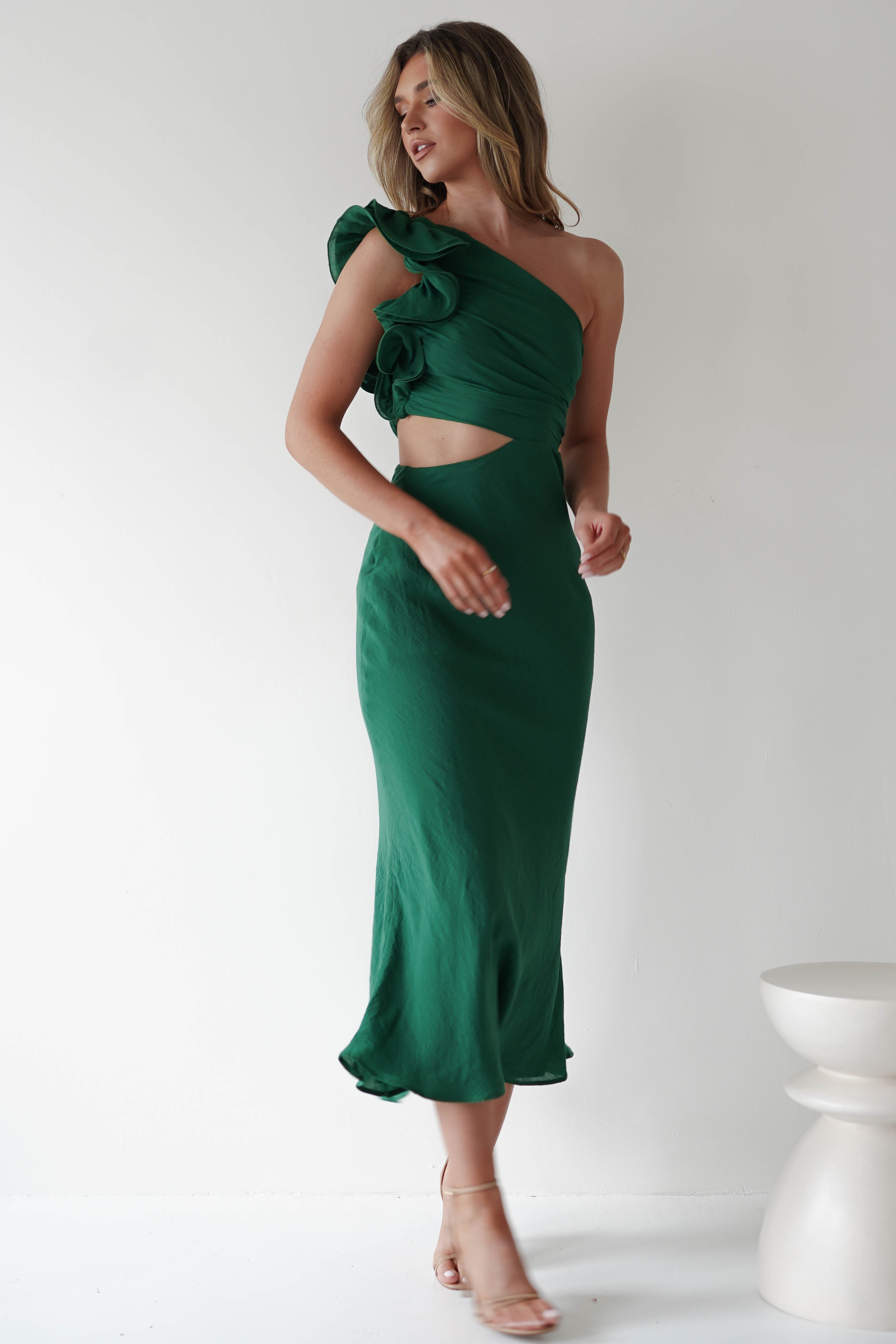 Logen Ruffle Sleeve Midaxi | Forest Green | Oh Hello Clothing | XS (6)