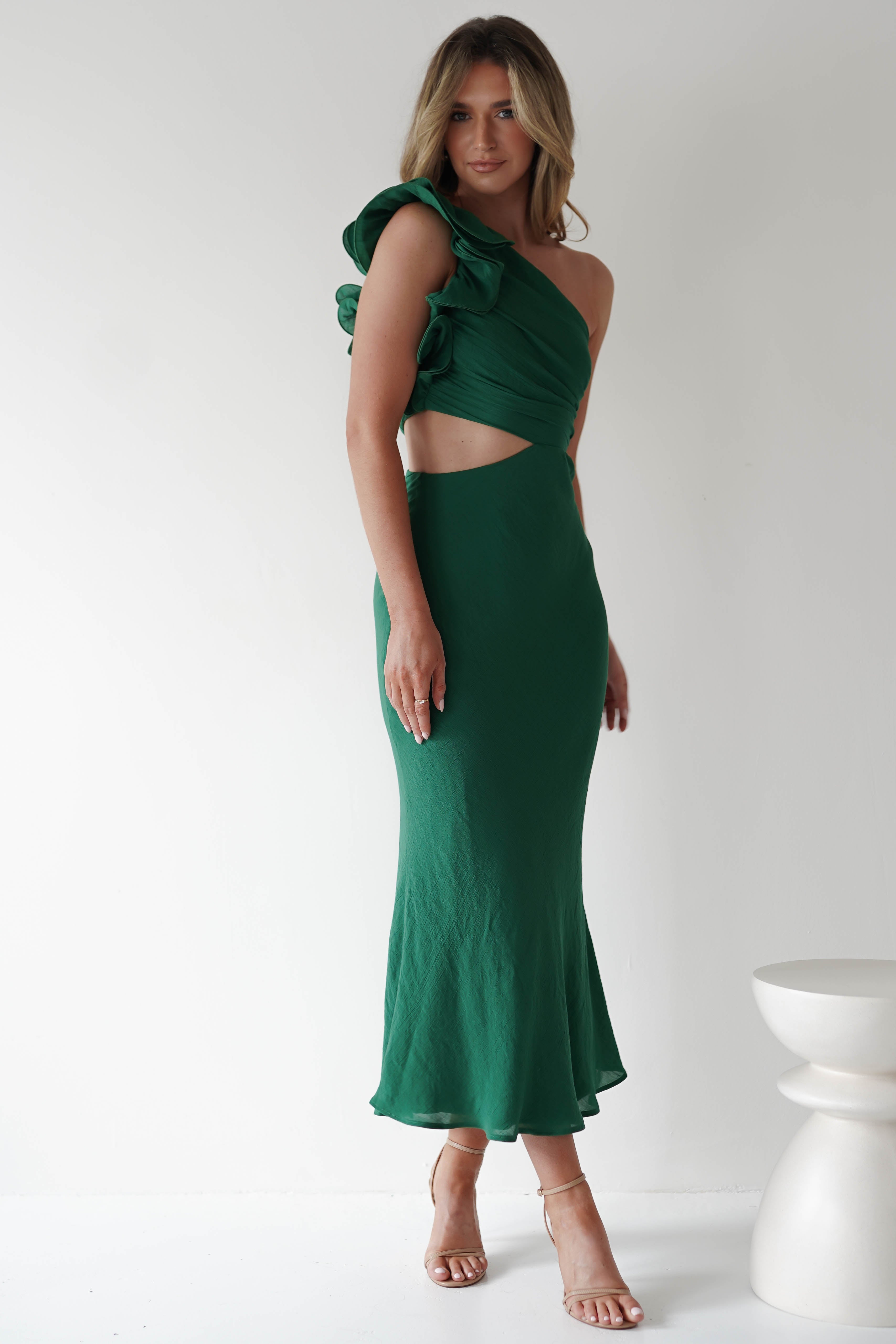 Logen Ruffle Sleeve Midaxi | Forest Green | Oh Hello Clothing | XS (6)