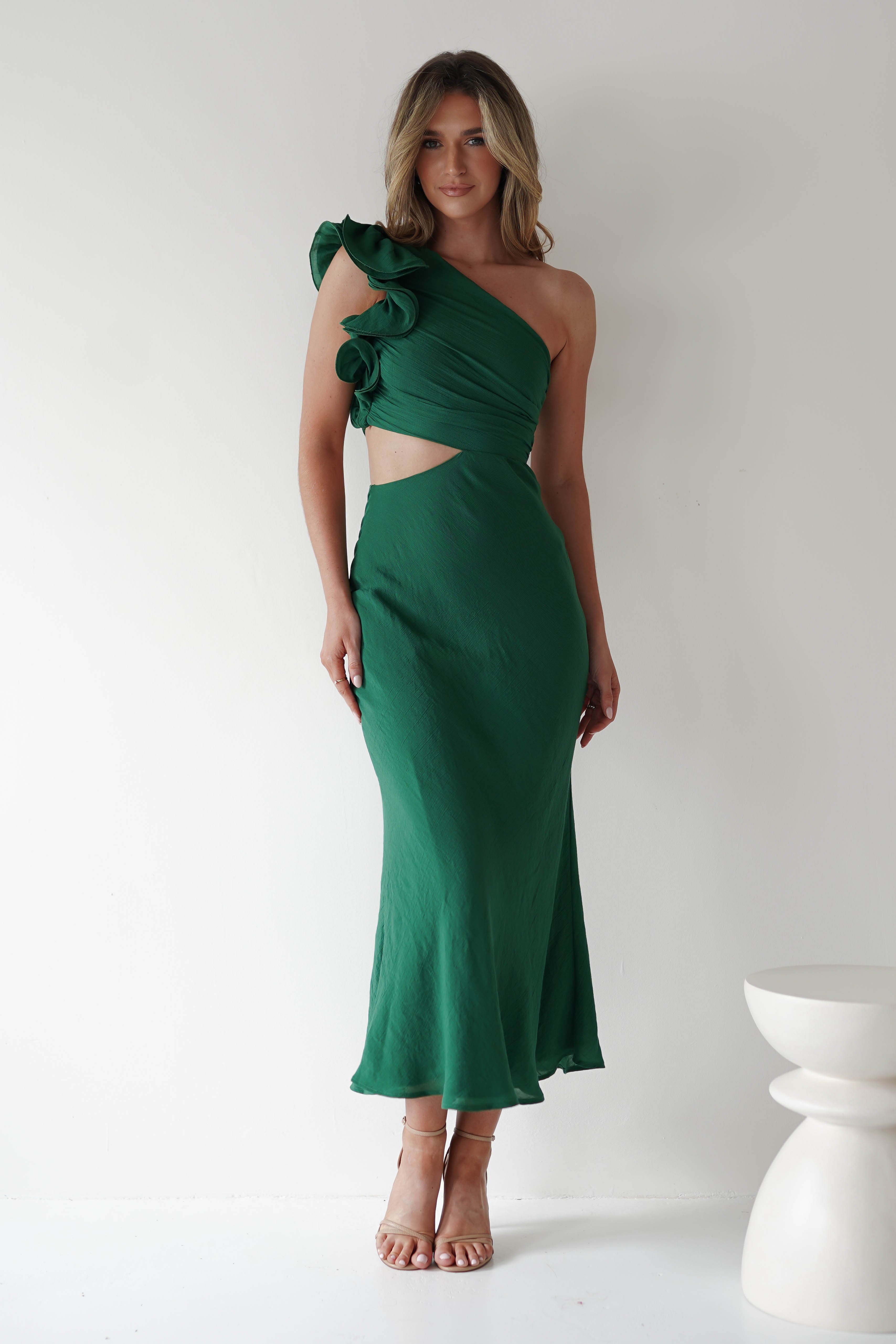 Logen Ruffle Sleeve Midaxi | Forest Green | Oh Hello Clothing | XS (6)
